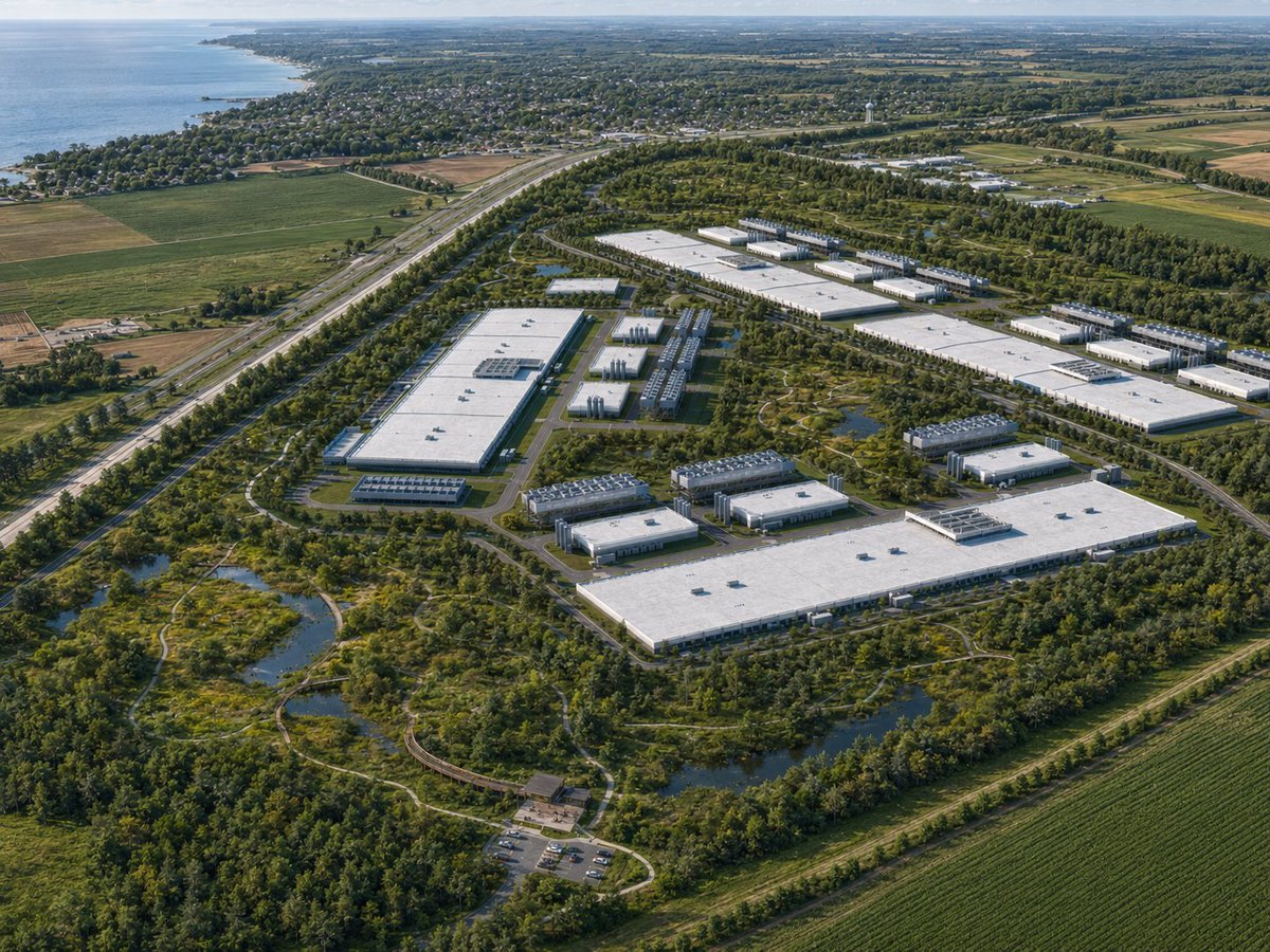 Aerial view of the Lighthouse campus surrounded by the Great Lakes Garden